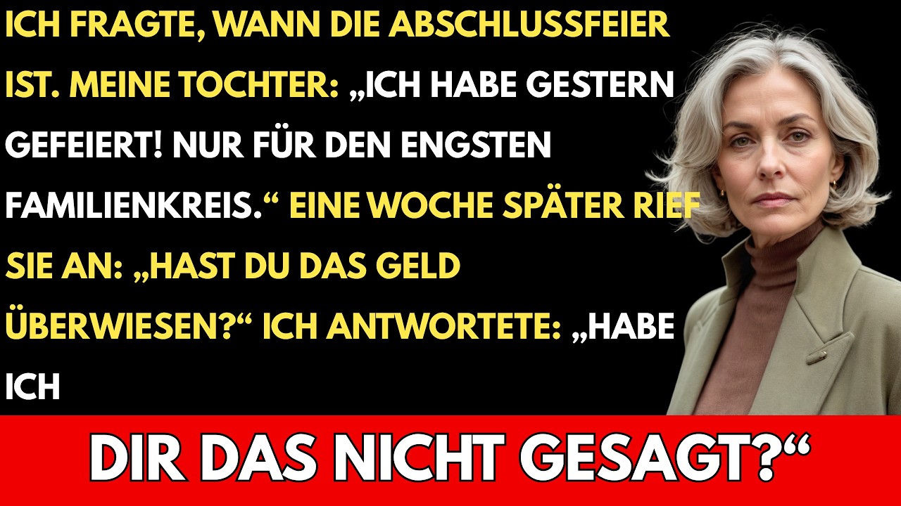 „Die Verleihung war schon gestern, Mama. Es war nur eine ganz kleine Feier, nur der engste Familienkreis.“ Diese Worte meiner Tochter Theresa trafen mich wie ein Schlag ins Gesicht. Ich stand in...