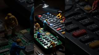 Miniature workers repair giant TV remote control! #video #shorts