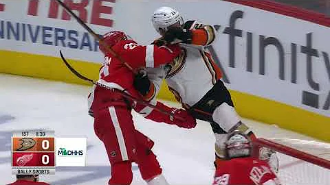 Detroit Red Wings Lindstrom sends Anaheim's Steel ...