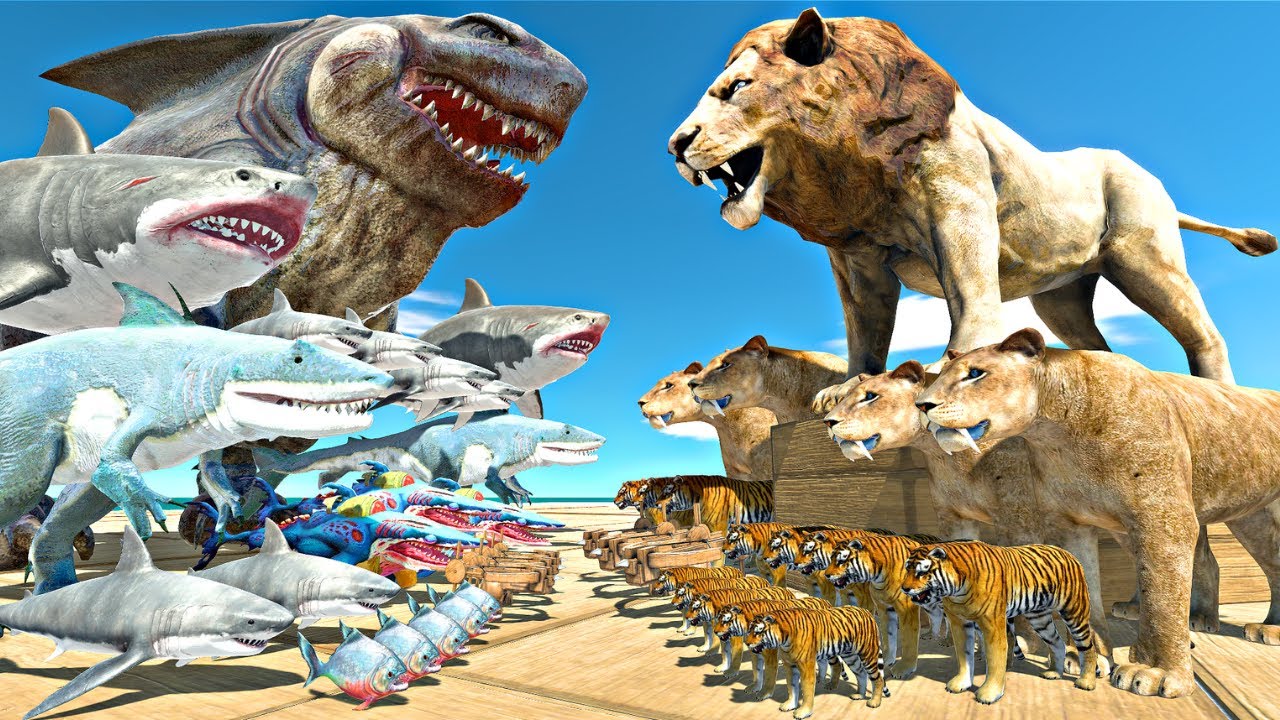 Animals Fights in Ballista Arena | Megalodon Rex vs Lion King - Animal Revolt Battle Simulator