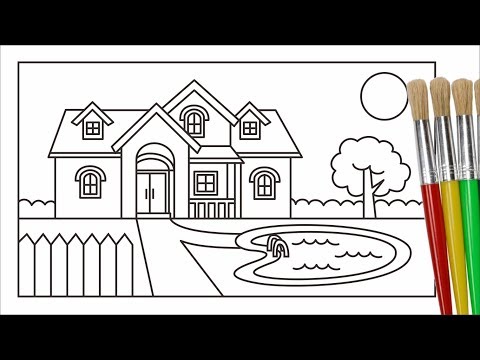 How to draw and color house & outdoor and for kids