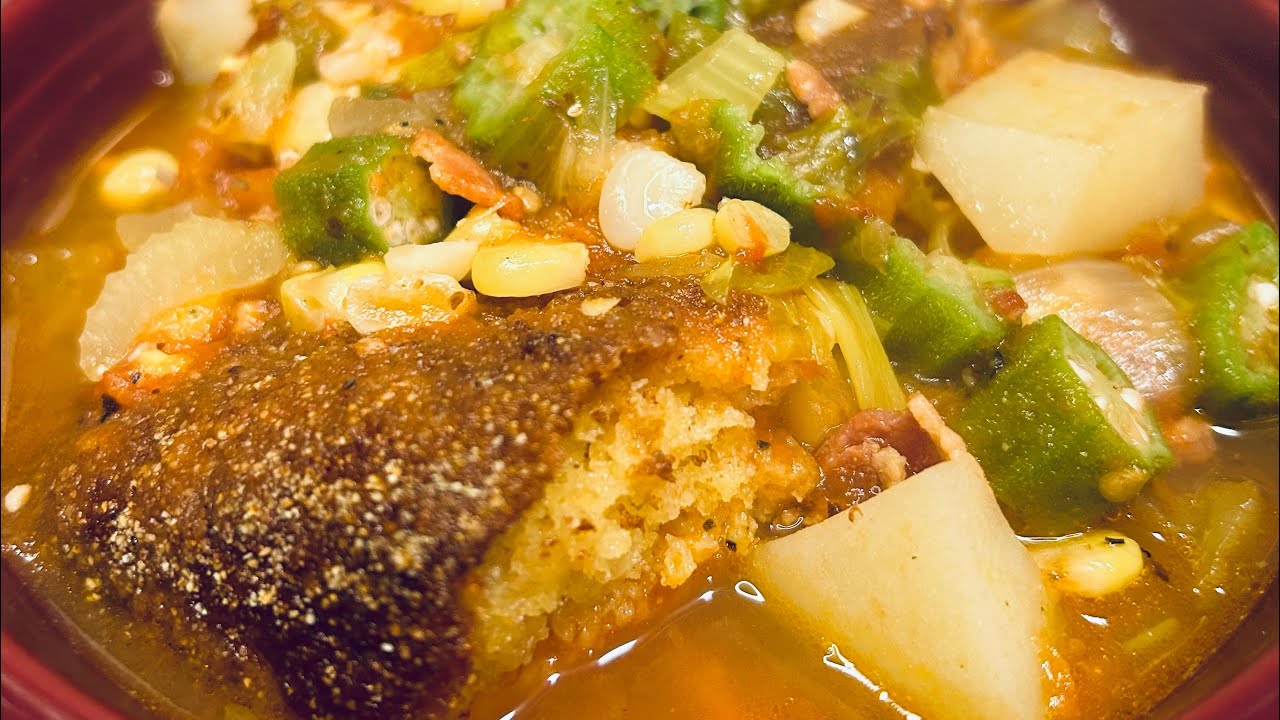 Fresh Vegetable/Bacon Soup with Buttermilk Cornbread