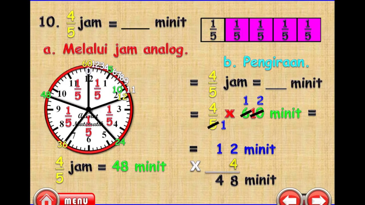 MATEMATIK UPSR : MASA DAN WAKTU (PECAHAN JAM) - YouTube