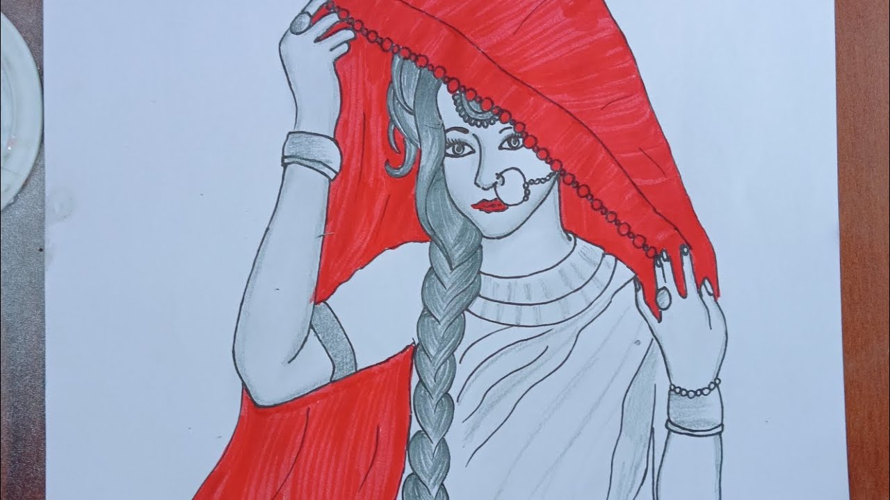 How to draw a Beautiful Traditional bride very easy | Girl drawing | Pencil Sketch | art video|nancy