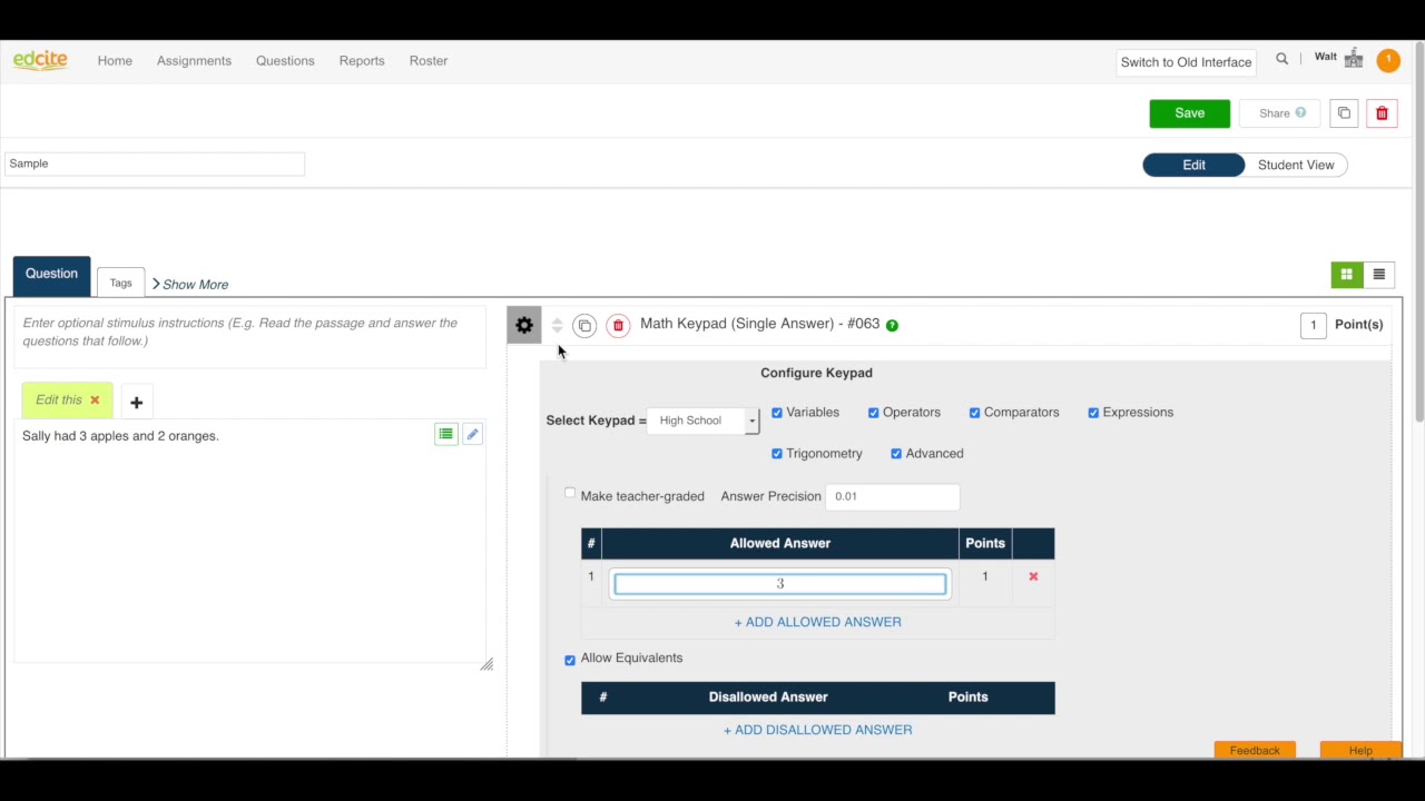Edcite: Creating a Math Keypad (Single Answer) Question - YouTube