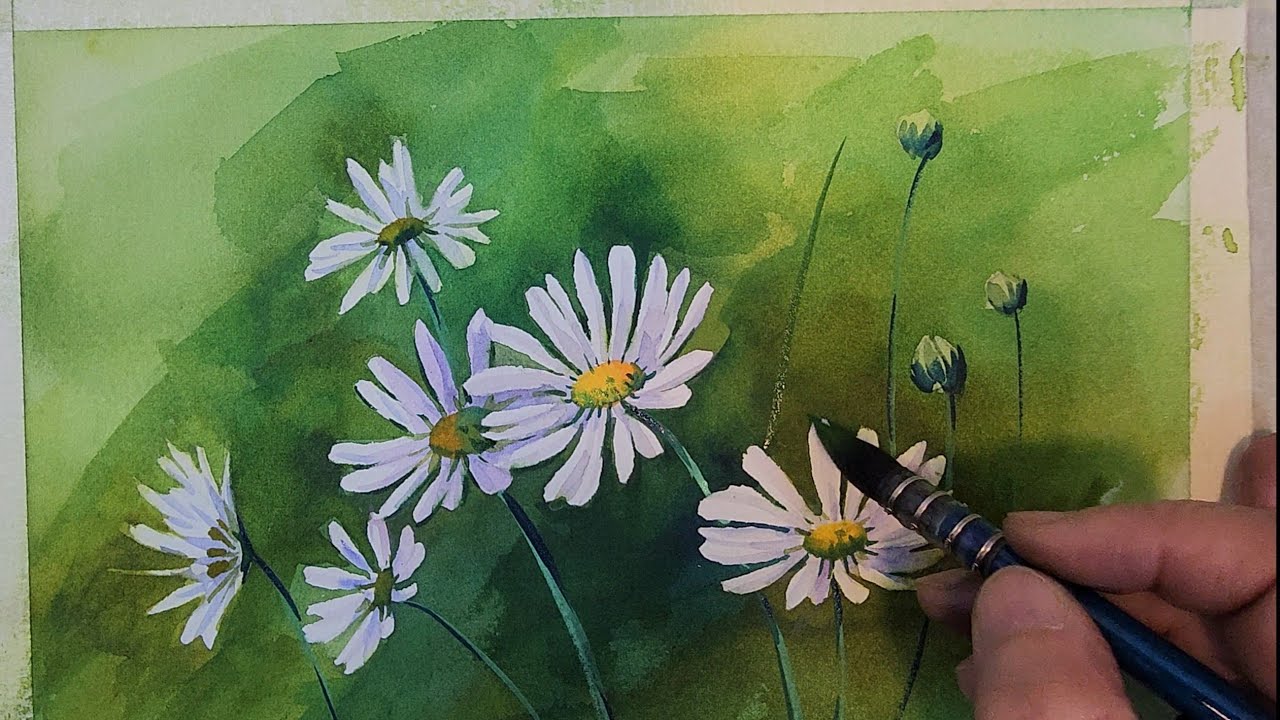 쉽게 꽃 스케치하는 방법/데이지꽃(국화류)수채화/Daisy flower/watercolor/tutorial for beginners/
