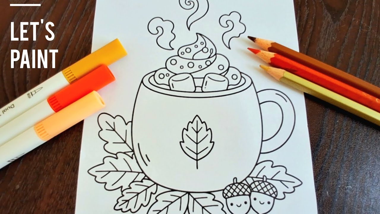 ASMR Coloring Cozy Hot Chocolate Mug🍺| Half with Pencils Half with Markers |Satisfying Art Process🍁