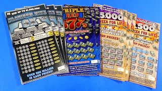 SAT. BIG GAME 233: PLATINUM MINE 9X TRIPLE RED 77s WEEK FOR LIFE FL Lottery Scratchers