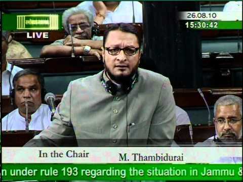 Asaduddin Owaisi speaking about the Muslims of Jammu & Kashmir in Parliament Aug 29 2010