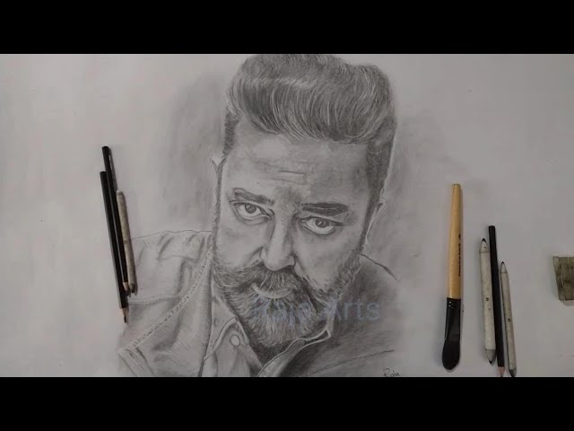 A pencil drawing I made of Kamal Haasan! : r/india