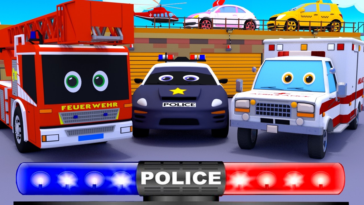 Машинки мультики. Полицейская машина, Скорая помощь, пожарная машина, поезда. Учим виды транспорта