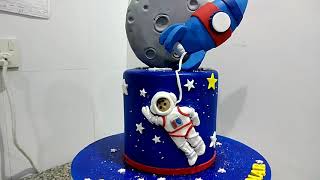 Moon Landing Space Rocket & Astronaut Birthday Cake Topper