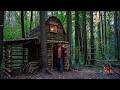 Log Cabin in the Forest. Making Firewood Shed, Front Door &amp; Campfire Meals