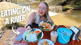 Eating Thai Food IN A RIVER in the THAI JUNGLE! (we went in an airplane cafe) 