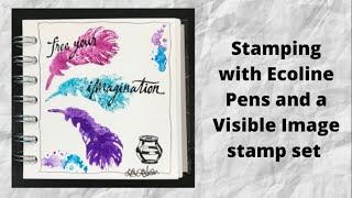 Stamping with Ecoline watercolour pens