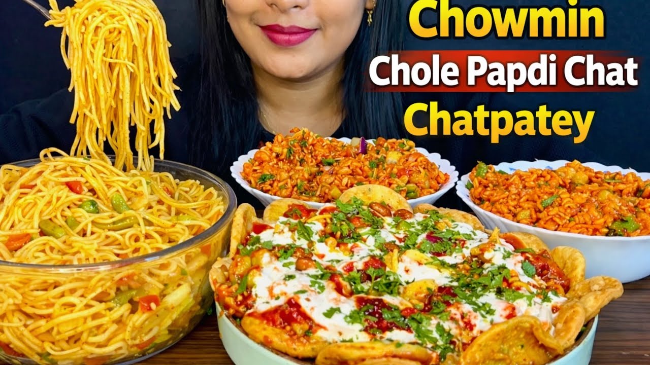 CHOLE PAPDI CHAAT | WAI WAI CHATPATEY | VEG CHOWMIN 🥵 STREET FOOD CHALLENGE | MUKBANG ASMR