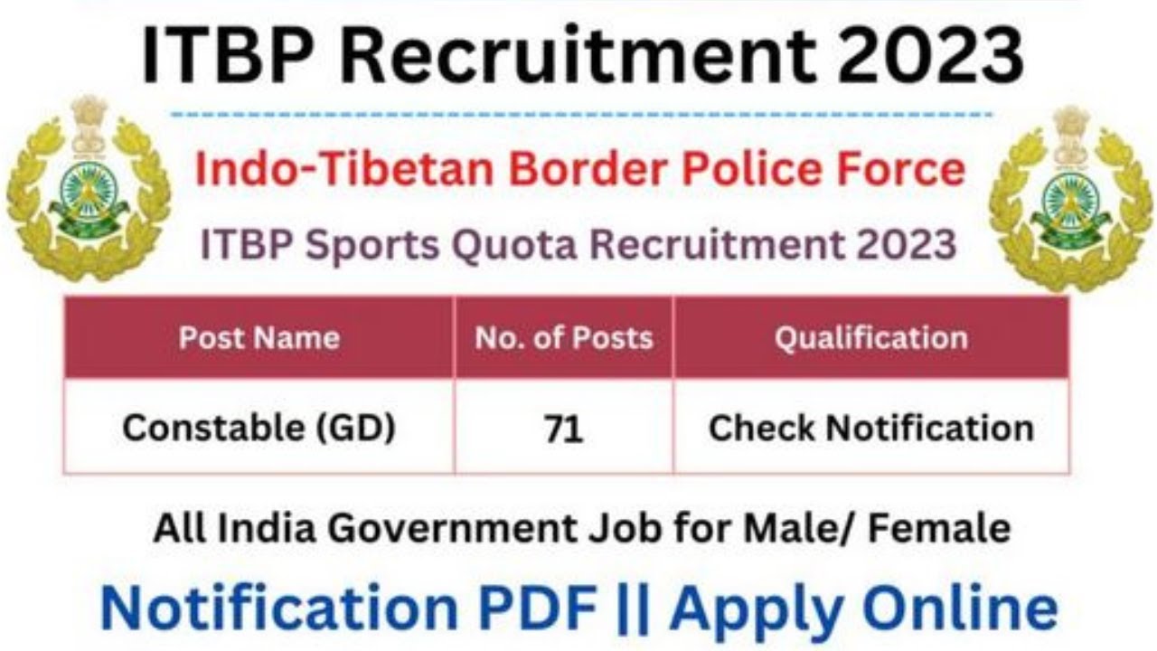 ITBP Sports Quota Vacancy Notification for 71 Positions | Apply Online 2023
