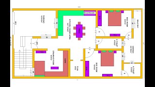 27x50 east face house plan 2 bed room with puja room and parking & drawing room | floor plan | vastu