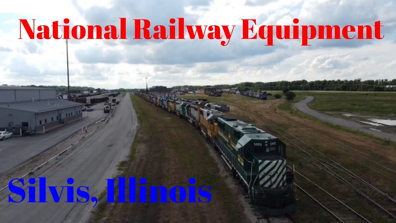 Hundreds of historic locomotives at National Railway equipment in Silvis, Illinois (drone video)