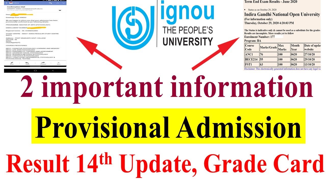 2 important information,Provisional Admission Procedure, June 2020 Result 14th Update, Grade Card