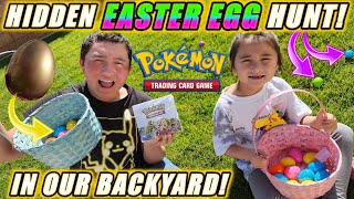 HIDDEN EASTER EGG HUNT! Backyard Scavenger Hunt Battle Rematch For New POKEMON CARDS!