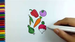 Drawing for kid coloring page of food for kids Green vegetables Raddish onion carrot peas