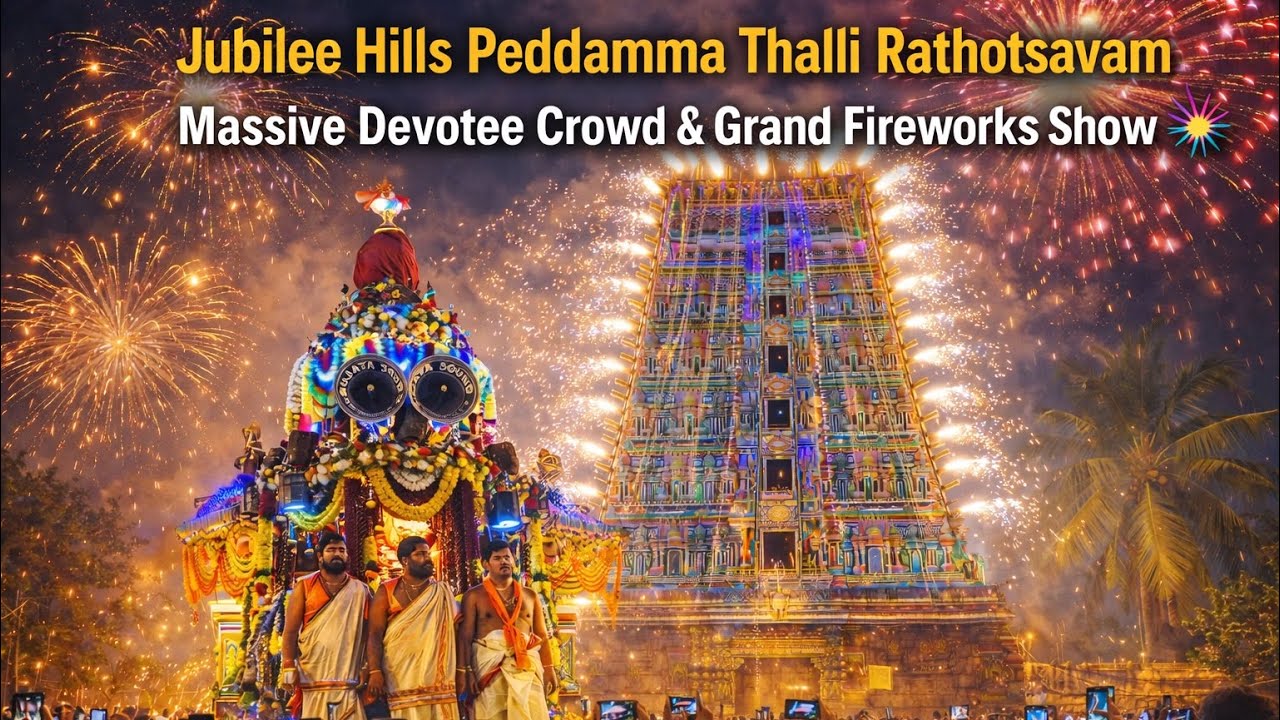 “Peddamma Thalli Rathotsavam | Massive Crowd | Grand Fireworks | Jubilee Hills” 