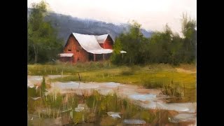 Beginners How to paint a beautiful American Red Barn on a cloudy day