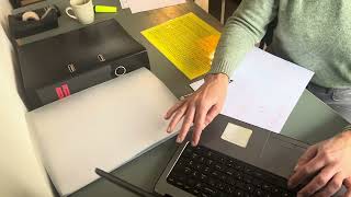 ASMR office work with laptop and paperwork - page turning