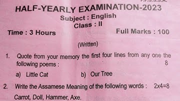 class 2 #english question paper half yearly examination 2023/sankardev shishu niketan/NS. Education