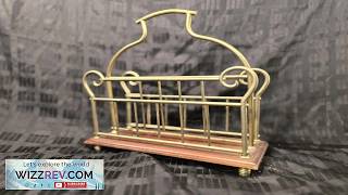 ANTIQUE VINTAGE ART DECO MAHOGANY BRASS MAGAZINE RACK WITH SPIRAL BRASS