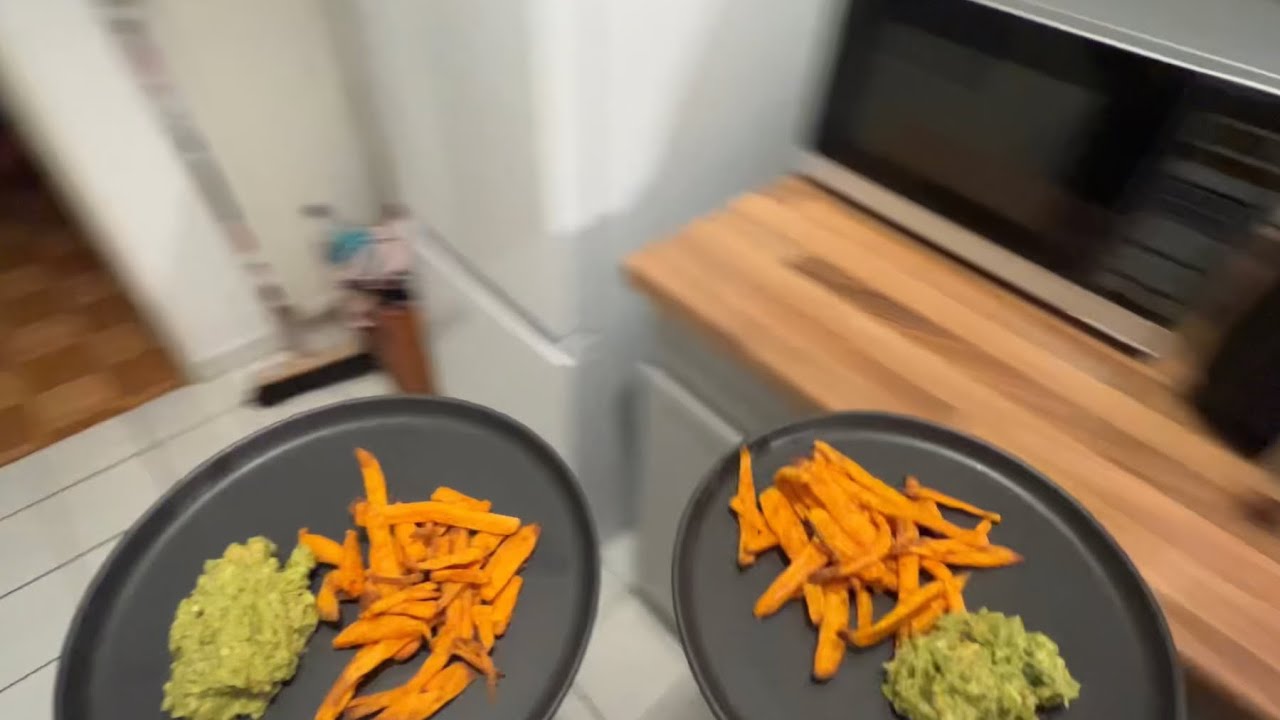 After work sweet potato fries with guacamole 