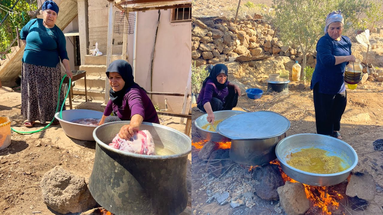 TEYZEM KÖY EVİ YEMEK DAVETİ 😍 BÜYÜK KAZANDA KUZU ETİ LEZZETLİ KÖY YEMEĞİ VLOG