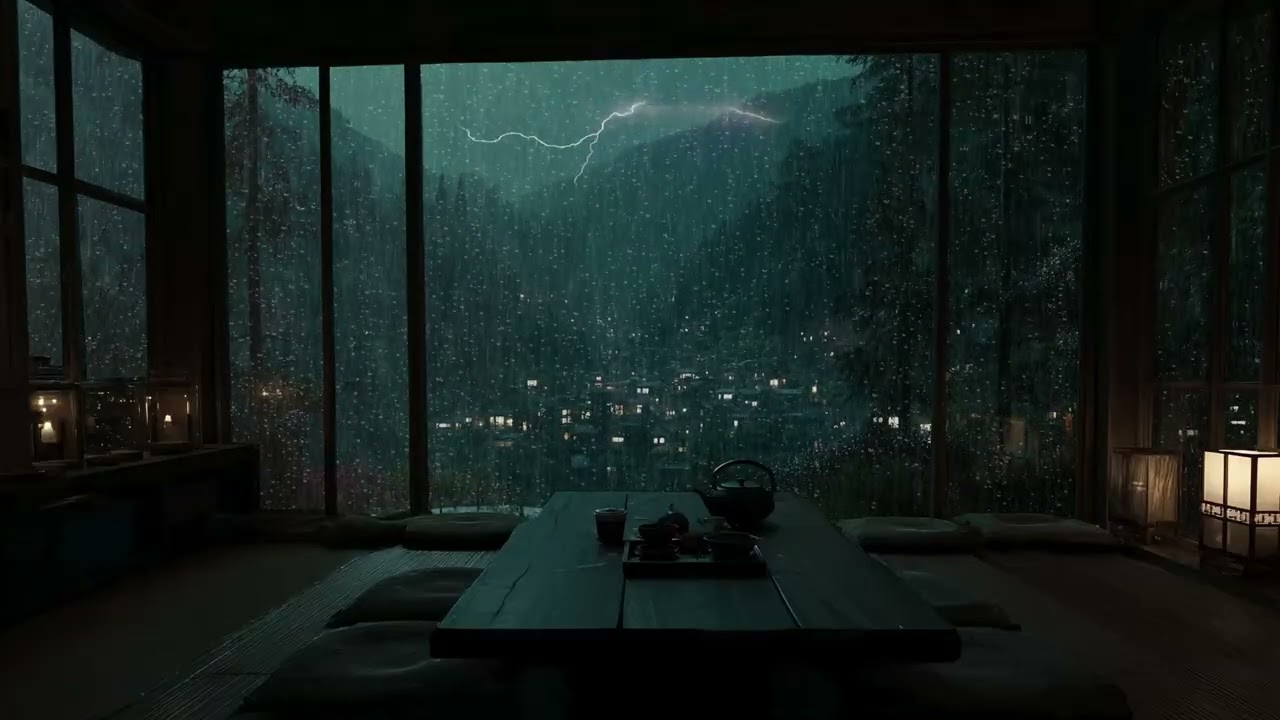 Gentle Rain on Cabin Window at Night 🌧 Dark Room Ambience for Deep Sleep & Relax