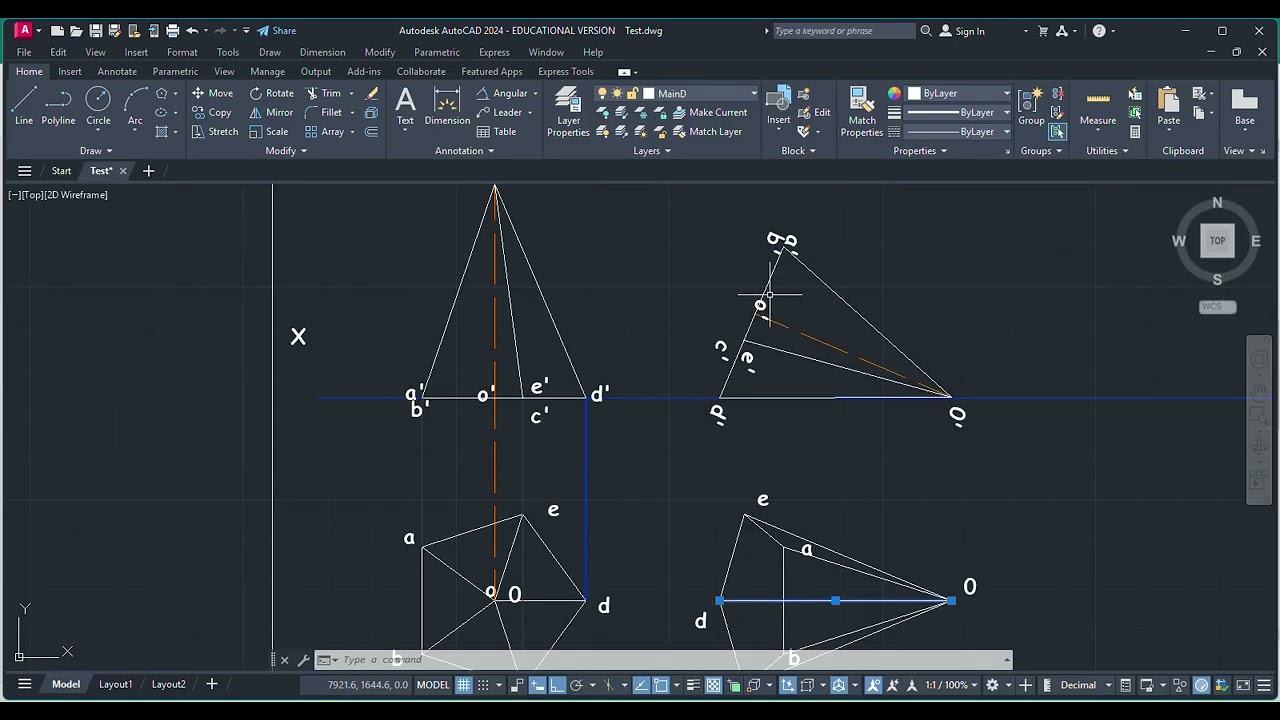 Projection of Pentagonal Pyramid Resting on HP on a Slant Edge | Engineering Graphics