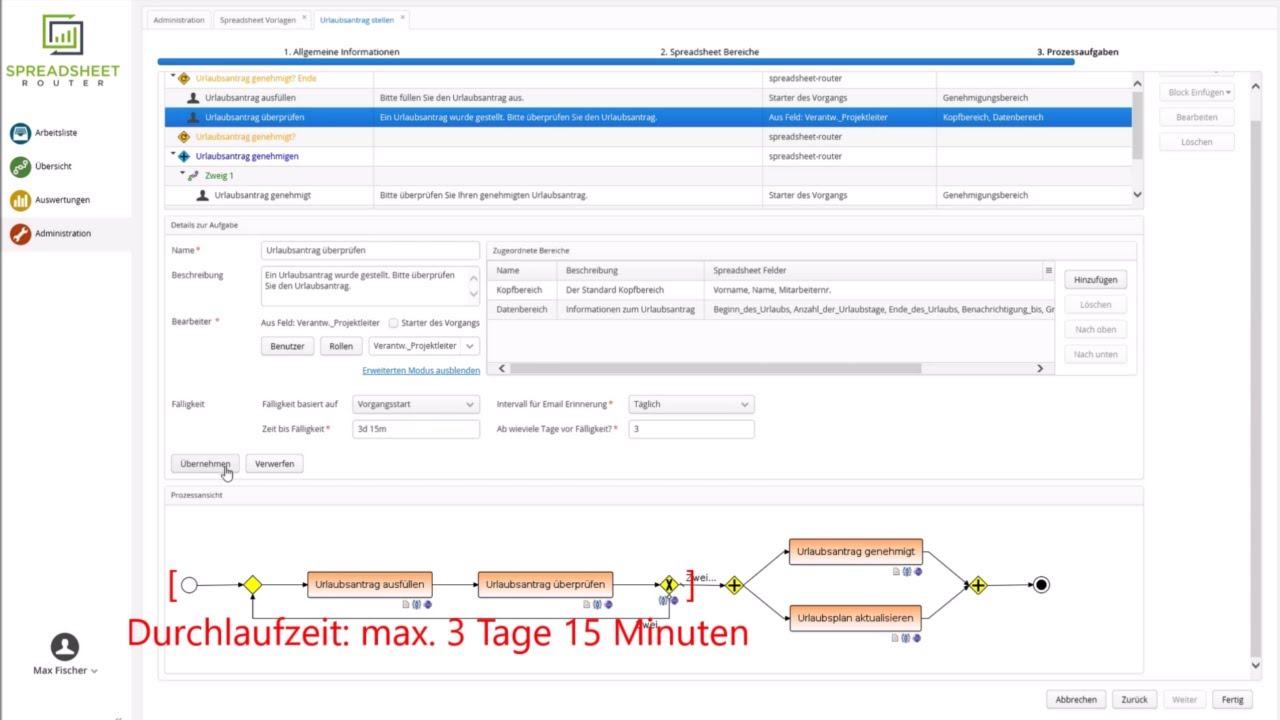 Youtube Video: Spreadsheet Router Tutorial: Laufzeit eines Vorgangs sicherstellen