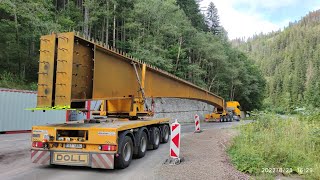 Hanyš - transport of 39.5 m long steel beams part 2 - Nadměrný náklad/Oversize load/Schwertransport