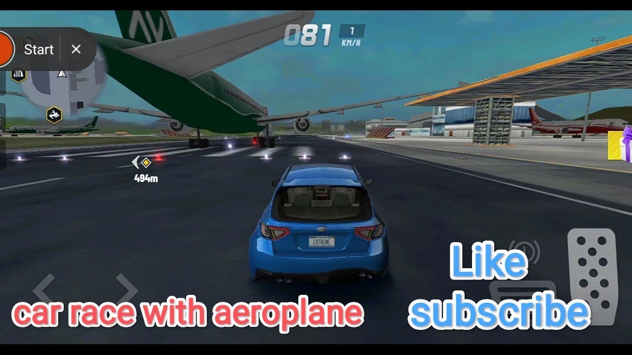 Car Race with aeroplane at airport area 