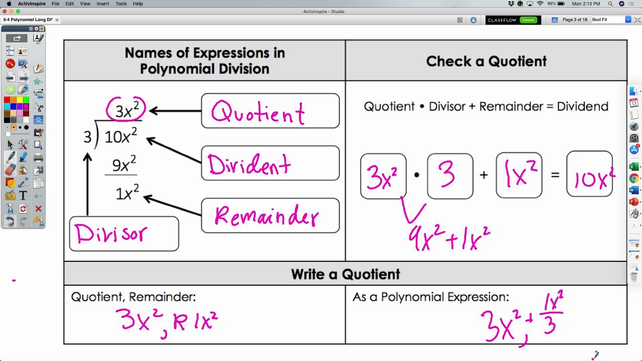 5-4 Polynomial Long Division - YouTube