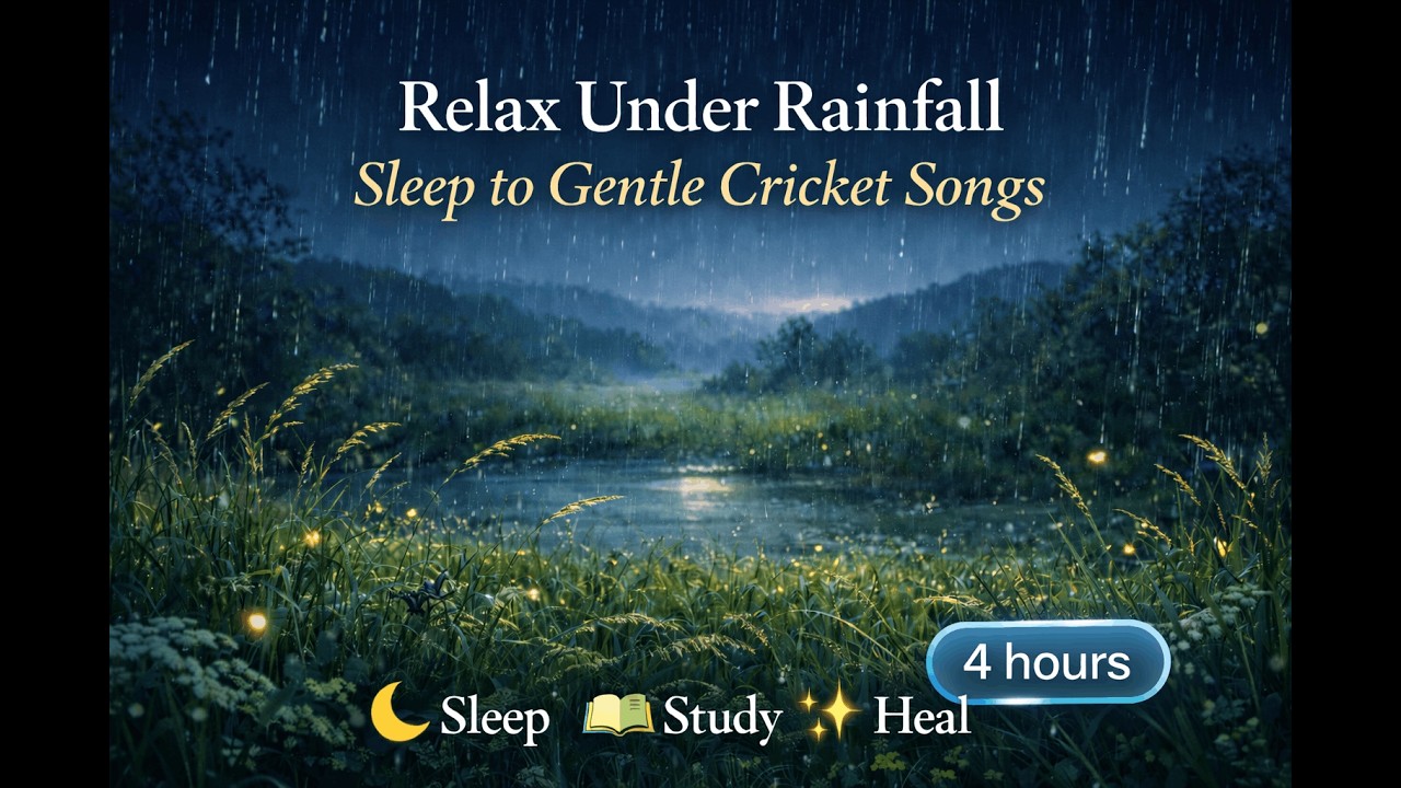 Long Rainy Meadow Night with Gentle Crickets for Deep Sleep (4H)