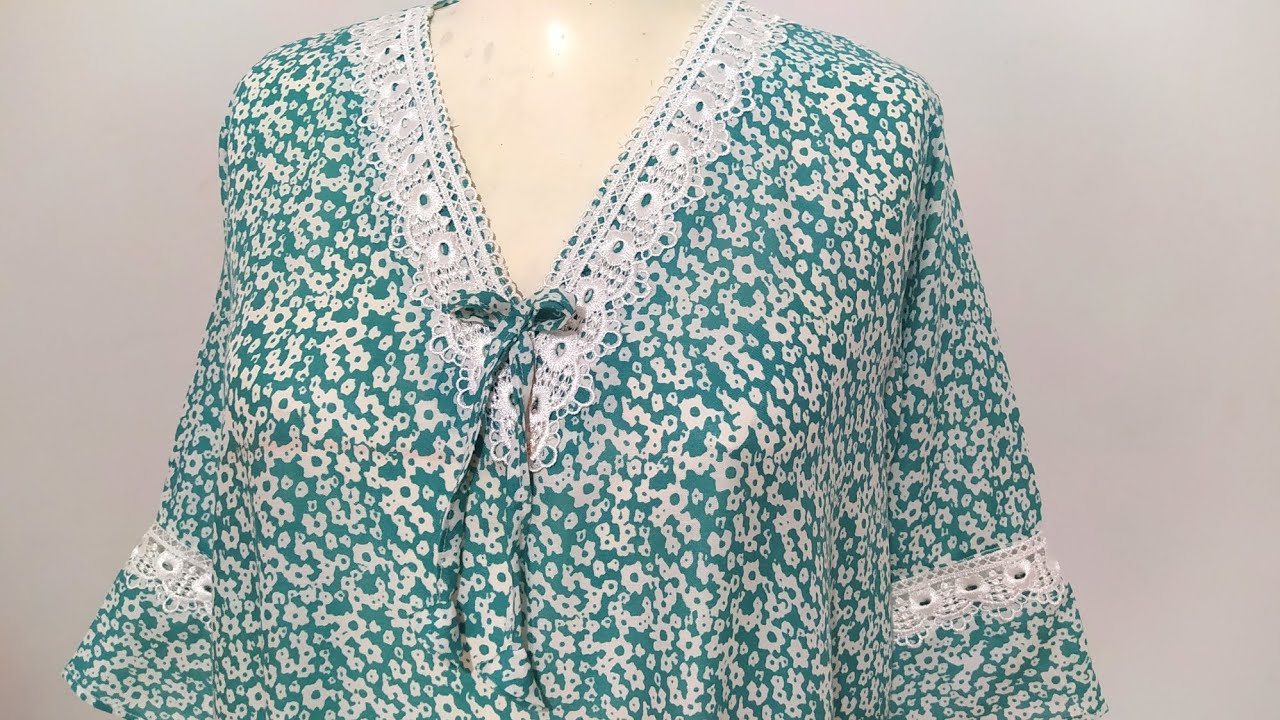 تفصيل وخياطة ✅ أسهل ݣندورة صيفية بكول ڤي//بمتر ونصف فقط 🌹🌹👌