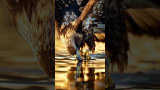Prompt hyper-realistic wildlife video capturing an eagle’s talons piercing water surface
