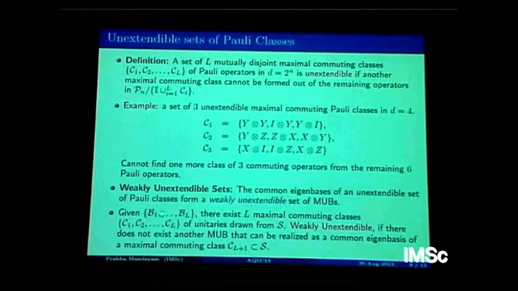 009 Unextendible mutually unbiased bases from Pauli classes - YouTube