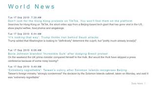 World News Headlines for 17 Sep 2019 - 8 AM Edition