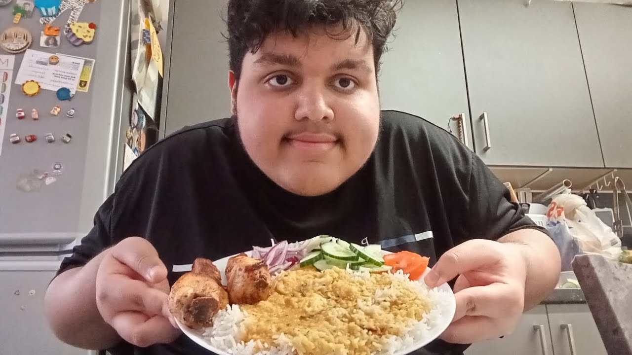 chicken & daal curry with rice and salad uk mukbang