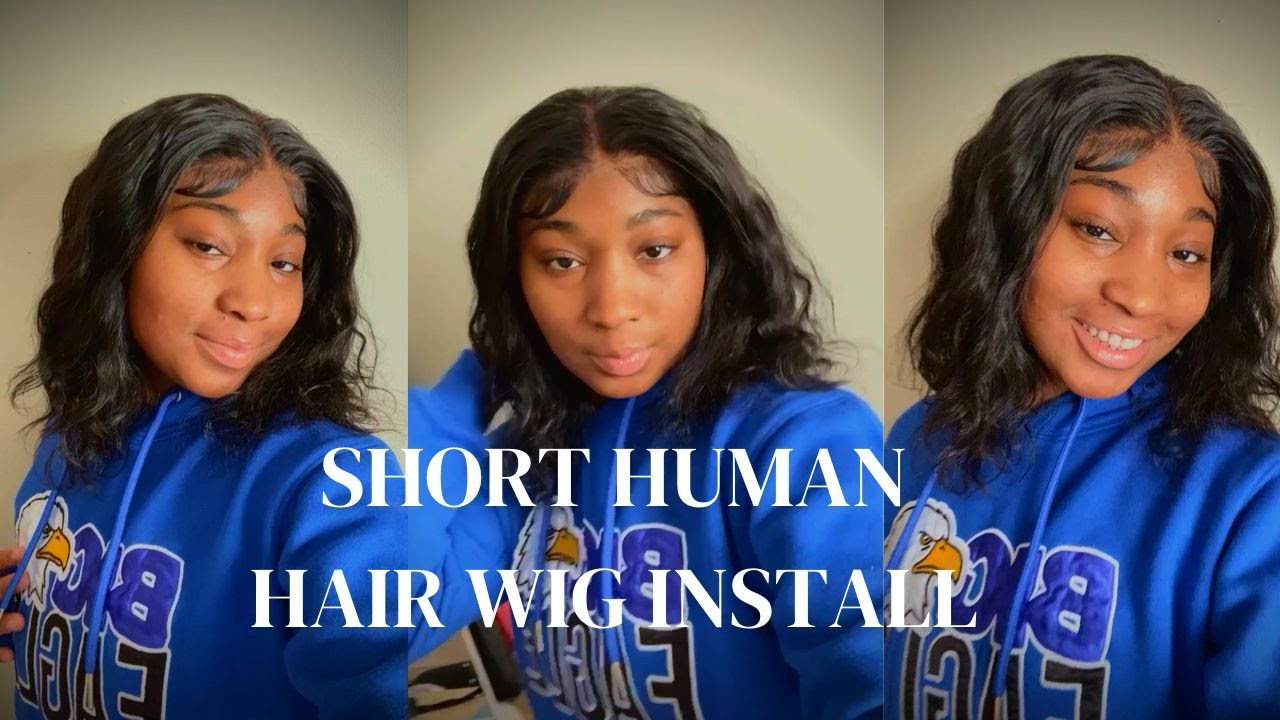 Blue Short Human Hair Wig - wide 3