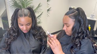 HOW TO: TWO PONYTAILS - HALF UP HALF DOWN QUICKWEAVE - START TO FINISH