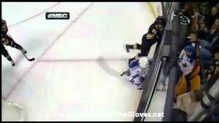 Andrew Ference hits Ryan McDonagh from behind