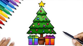 christmas tree drawing gifts christmas drawing easy