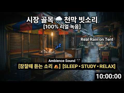 [100% 리얼 녹음] 시장 골목 <strong>천막</strong> 빗소리 10시간 🌧️ AI 시네마틱 힐링 영상 | 잠잘때 듣는 소리, 집중력 백색소음, 앰비언스
